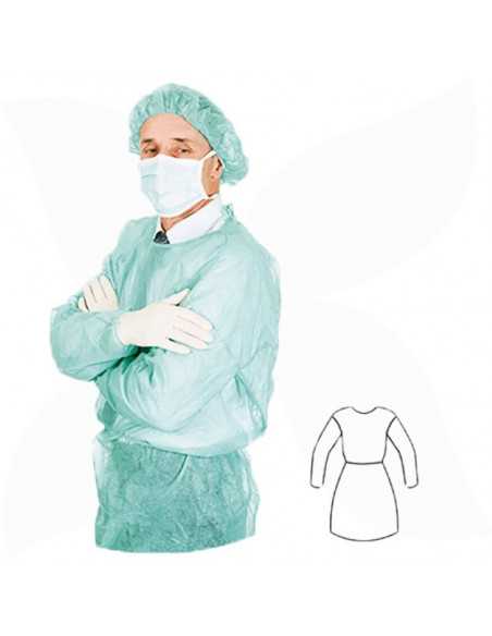 Homem vestido com bata Batas Descartáveis TNT luvas touca e mascara