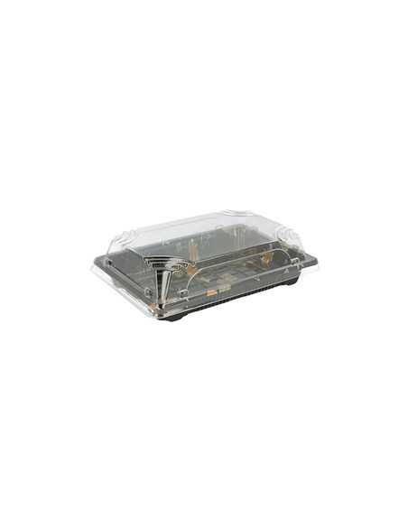 Caixa com Tampa Plástico Sushi (17x12,3x4,5cm) Preto 50 unidades