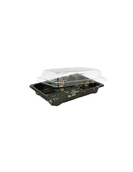 Caixa com Tampa Plástico Sushi (17x12,3x4,5cm) Preto 50 unidades