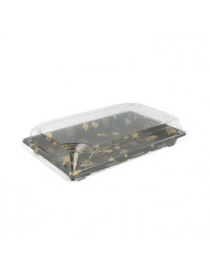 Caixa com Tampa Plástico Sushi (22x14x4cm) Preto 50 unidades