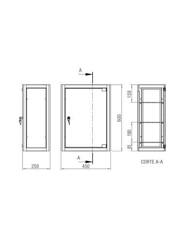 Desenho do Armário Vitrine de Parede 1125 da JMS