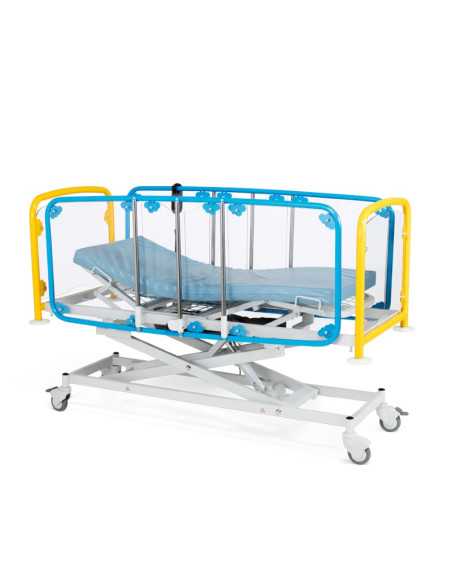 Cama Elétrica Hospitalar Pediatria Angeli lado esquerdo com as grades subidas Cama Elétrica Hospitalar Pediatria Angeli lado esquerdo com as grades subidas